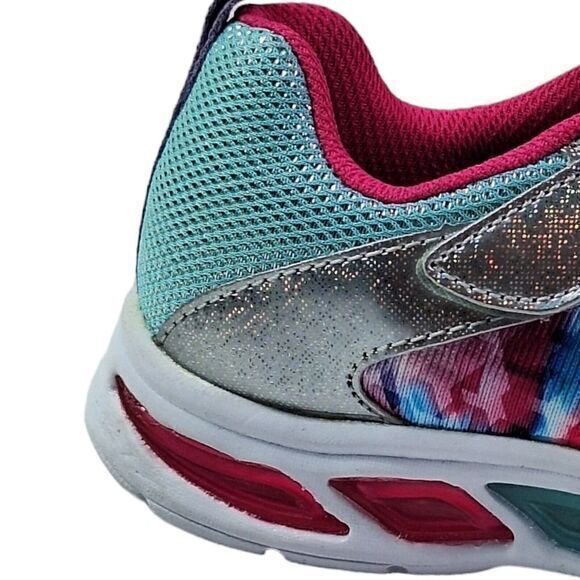 Skechers Girls Fashion Sneaker Lights Size 1 ‎ (20cm) Pink Silver Lace up New - Picture 11 of 16